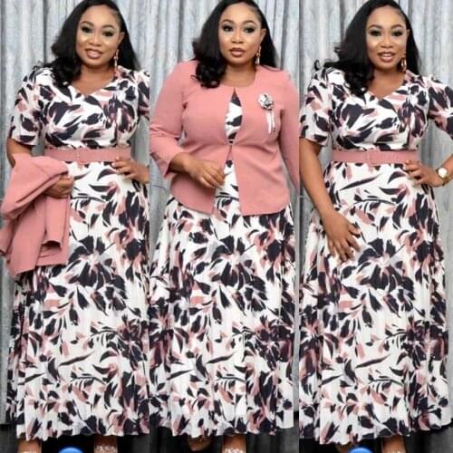 2 Piece Set African Dresses For Women Jacket Tops And Dot Dress Suits 2021 New Autumn Elegant Office Lady Suit Africa Clothing