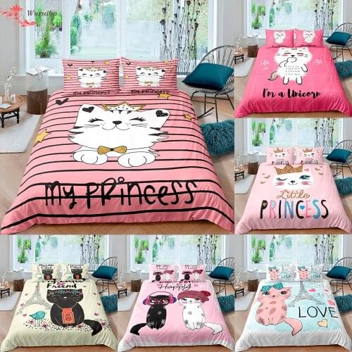 Cat Bedding Set Cute Pet Kitten Luxury Princess Bedroom Duvet Cover Set Comforter Cover Pillowcase Cartoon Bedclothes For Girl