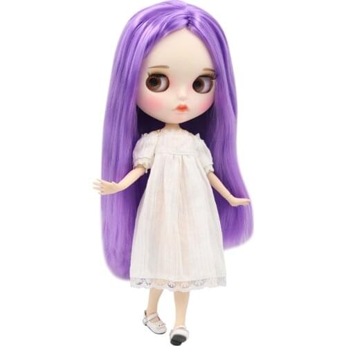 ICY DBS Blyth Doll lwhite skin joint body New matte face with eyebrows lip purple straight hair DIY sd gift toy