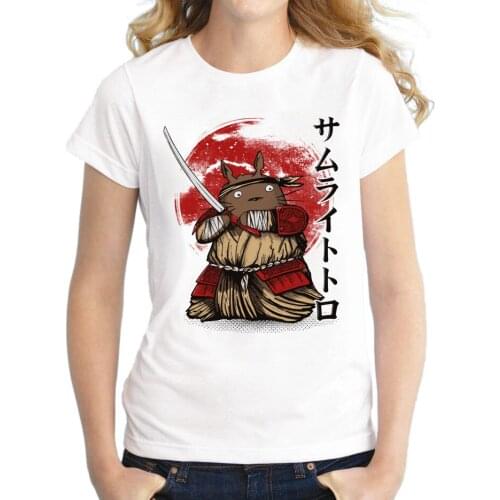 Summer Fashion Women T-Shirts Totoro Samurai Printed T Shirts Casual Slim Top Feminine Short Sleeve Tee