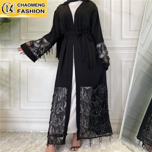 Middle East Fashion Hot Selling Nida Mesh Sequined Muslim For Women Abaya Dubai Turkish Islamic Clothing Arab Ramadan Cardigan