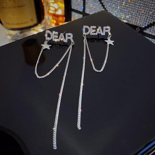 Zircon alphabet tassel fashion net red earrings 2021 new trendy long earrings female temperament all-match