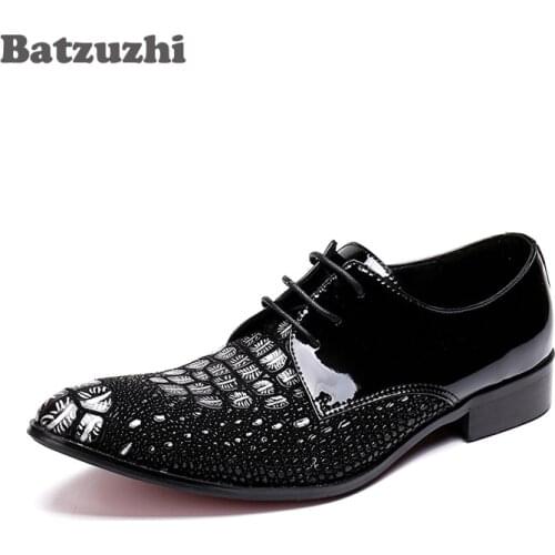 Batzuzhi Mens Shoes Italian Type Lace-up Black Leather Dress Shoes Men Formal Business Leather Shoes Zapatos Hombre, Big Sizes