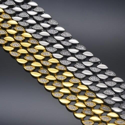 Men Hip hop Bling Pave Half Rhinstones Chain Necklace Miami Cuban chains necklaces unisex Gold Silver Color jewelry