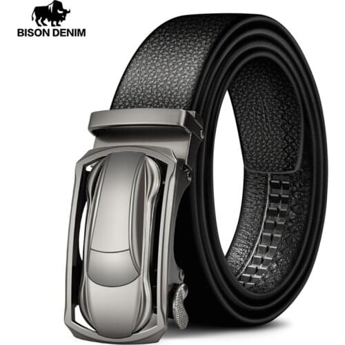 BISON DENIM Genuine Leather Male Belt Luxury Metal Automatic Buckle Strap Belts for Men Cowskin High Quality Fashion belt N71396