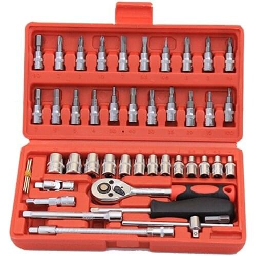 Car Repair Tool kit 46 piece set small fast ratchet sleeve 6.3mm auto repair sleeve auto maintenance tool set hardware