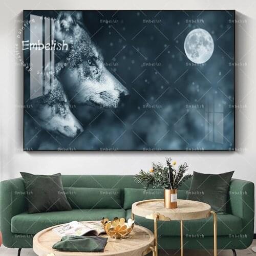 1 Pieces Wild Animal And Moon Landscape Wall Art Pictures For Living Room Modern Home Decor Posters HD Spray On Canvas Paintings
