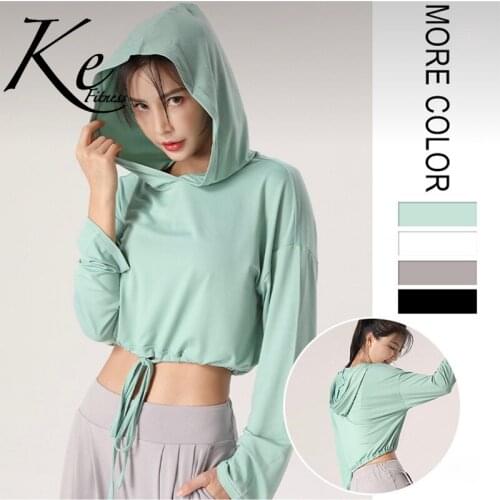 New workout clothes long-sleeved hooded round neck casual running sportswear female autumn and winter yoga clothes tops t-shirt