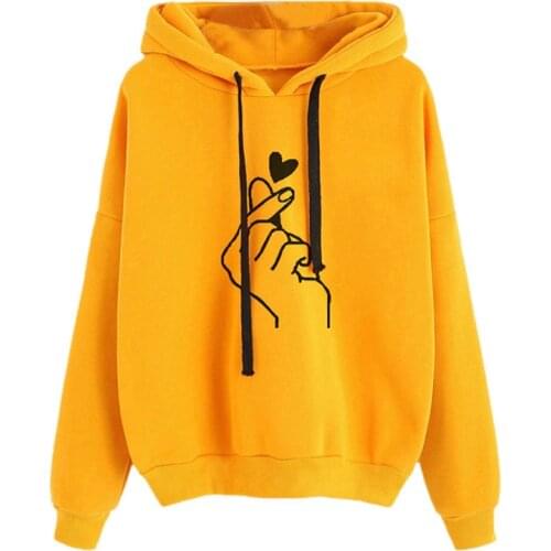 2021 NEW S-New Autumn Winter Cotton Heart And Hand Printed Pullover Thick Loose Women Hoodies Sweatshirts Female Casual Coat