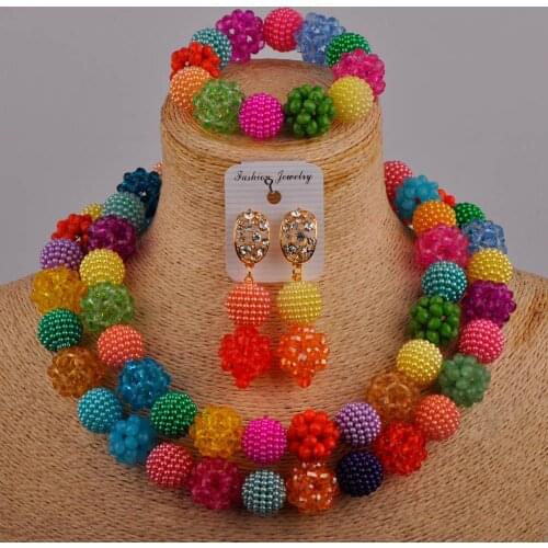 Multicolors Crystal Beaded Necklace Earrings Bracelet Europe and America Jewelry African Beads Jewelry Set for Women