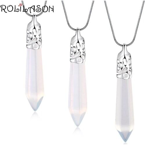ROLILASON Fashion Transparent white zircon Surprise gift for best friend Silver Stamped Necklace Pendant Fashion Jewelry LN679