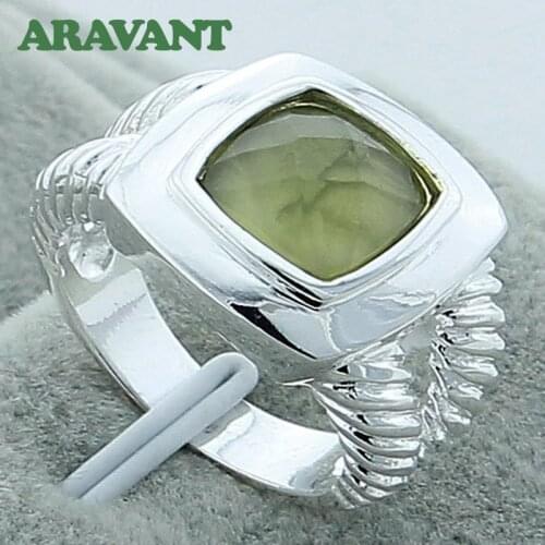 Luxury 925 Jewelry Square Silver Plated Cubic Zircon Finger Rings For Women Wedding Engagement Jewelry