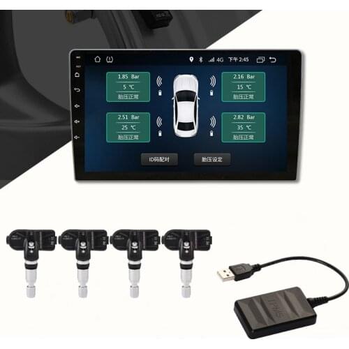 Car TPMS USB Tire Pressure Monitoring System For Android Car DVD Player 4 Sensors Alarm Tire Temperature