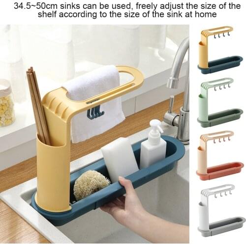Telescopic Sink Storage Shelf Hollow Sponge Drain Holder Rack Adjustable Plastic Kitchen Organizer Gadgets Accessories