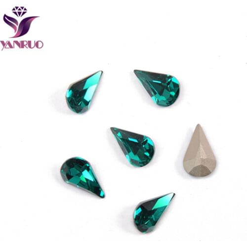 YANRUO 4300 Pear Blue Zircon Waterdrop Rhinestones for Crafts Ornaments Base Sew on Clothes All for Needlework Fancy Stones