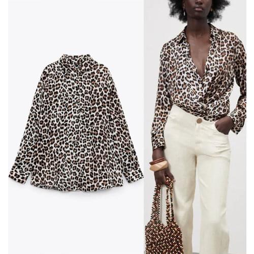Animal Print Vintage Shirt Women Za 2021 Long Sleeve Leopard Shirts Chic Button Up Feminine Casual Titted FemaleTops Blouse