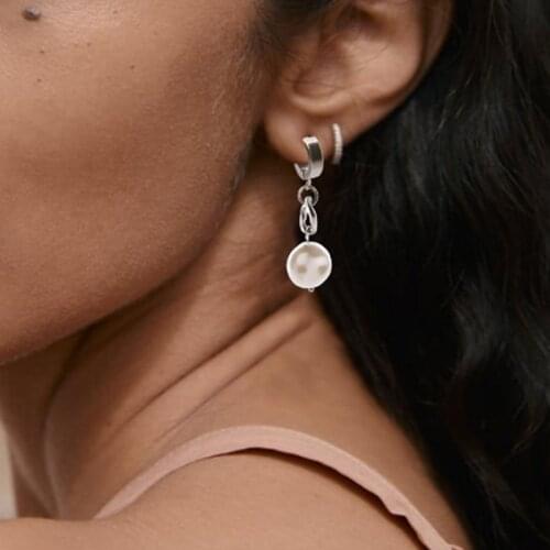 SUQI Women silver color Baroque Stainless Steel Earrings Ladies Girls Trendy Personality Pearl Earrings Pendant Gift Wholesale