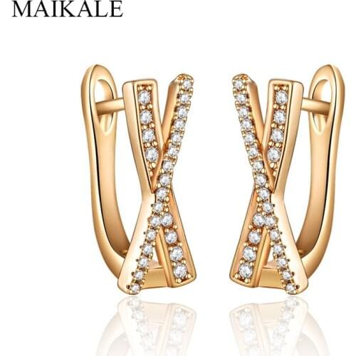 MAIKALE Trendy Golden/ Geometric Stud Earrings for Women X shape Zirconia Earrings Women Jewelry Accessories Charm Gifts