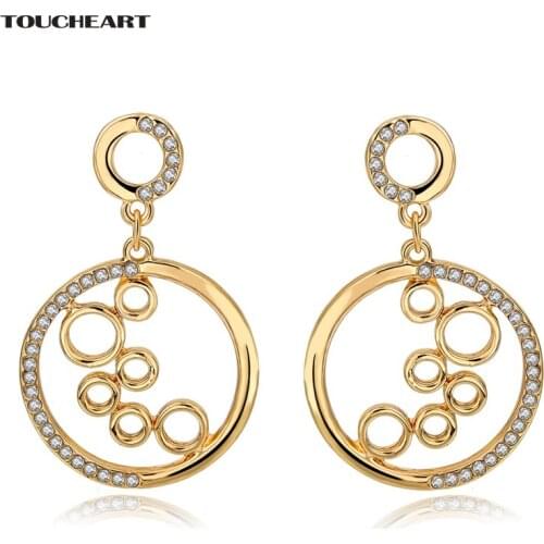 TOUCHEART Fashion Gold color Hollow Big Round Drop piercing Earrings Jewelry Crystal Earrings For Women Pendientes Mujer