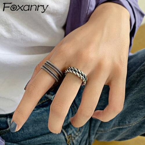 Foxanry 925 Sterling Silver Engagement Rings for Women New Fashion Vintage Punk Multilayer Winding Twist Geometric Fine Jewelry