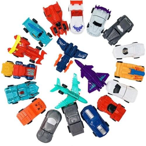 10Pcs Mini Transformation Inertial Car Robot Deformation Model Toy Children Gift nEW