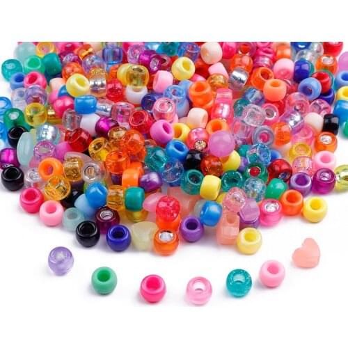 100 PCS/Bag Acrylic Bucket Beads, Height 6mm, Diameter Approx 9mm, Hole Size About 4mm, Green Onion Powder Mixed Color