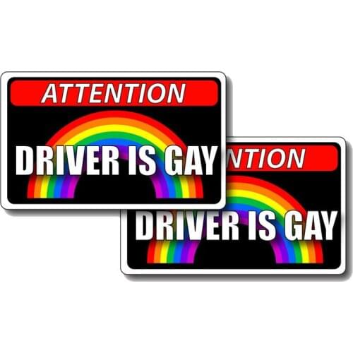 2 X Creative Car Driver Is Gay PVC Decal Funny Stickers Waterproof Accessories,11cm*6cm