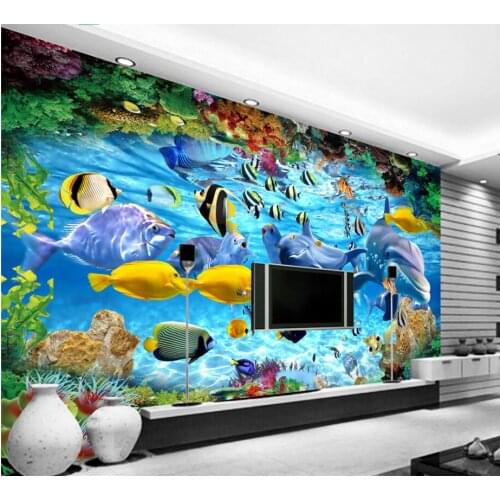 Custom photo 3d wallpaper sea world dolphin fish coral home decor room TV background wall 3d wall murals wallpaper for wall 3 d