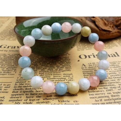 9mm Colorful Natural Morganite Bracelets AAAA Woman Female Stretch Crystal Round Bead Natural Stone Fitness Bracelet Femme