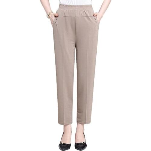 Middle-aged Elderly Summer Women Nine-point Pants Elasticated High Waist Mother Thin Section Pants Straight Plus Size Slacks