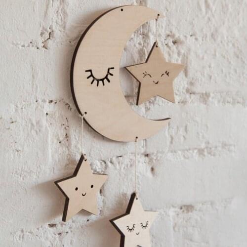 Nordic Style Star And Cloud Shape Wooden Beads Wall Hanging Ornament For Photography Tassel Pendant Kids Room Decoration