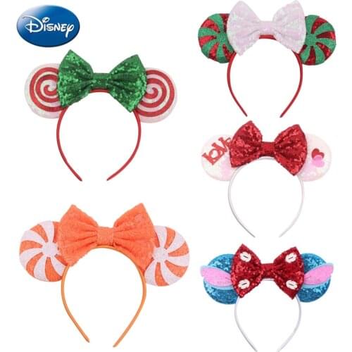 Disney Mermaid Princess Mickey Minnie Ears Headband Big Sequin Bow Ears Costume Headband Cosplay Plush Adult/Kids Headband Gift