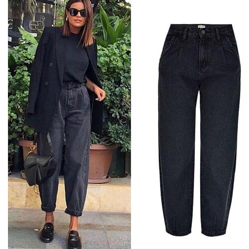 Spring autumn fashion cotton denim jeans women 2021 new high waist black retro harem washed office lady Casual jeans female