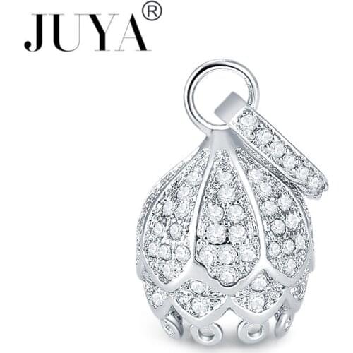 Jewelry Findings & Components Bijoux Zircon Lotus Tassel Beads Caps For Pearl Bracelets Necklaces Diy Crafts Floating Charms