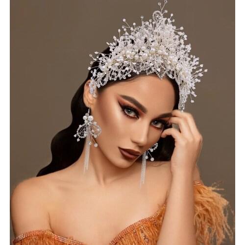 ZMHP245 Pearl Rhinestones Wedding Hair Accessories Crown for Bride Headbands for Women Bridesmaid Gift Wreath