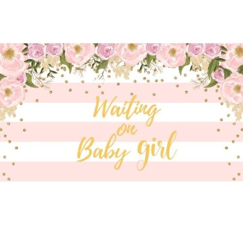 Custom flower leaves baby shower gold and pink striped photo studio background High quality Computer print party backdrops