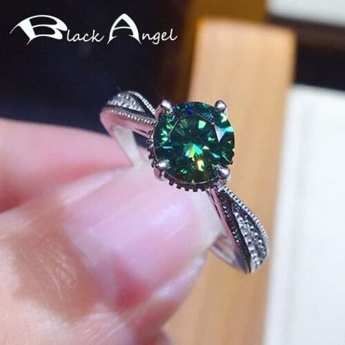 BLACK ANGEL Fashion Four Claw Luxury 925 Sterling Silver Created Green Blue Moissanit Open Ring For Women Wedding Jewelry Gift