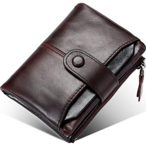 New Mens Wallet Vertical Zipper Business Card Holder Anti Theft RFID Purse Pocket Money Bag Genuine Leather Wallet for Men