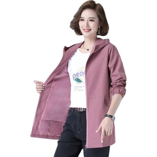 New Spring Autumn Womens Jacket Double Layer With Lining Loose Female Windbreaker Casual Plus Size Mid Long Hooded Ladies Coat