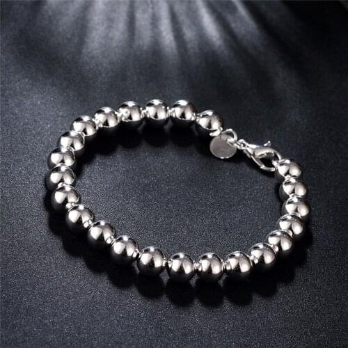 Hot new 925 sterling silver 8mm beads chain Bracelets for woman men Wedding party Christmas Gifts top quality Jewelry