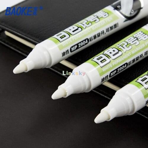 Baoke MP2904, White marking pen, can be inked and dried quickly. Oil based , waterproof and not easy to fade,suitable for tires