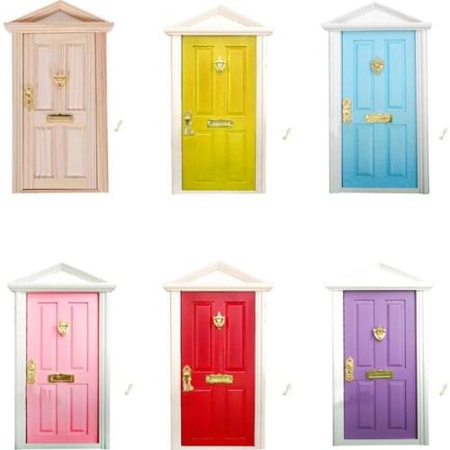 1:12 Scale Dollhouse Miniature Wood Fairy Door Knocker Doorplate Lock Key Decor