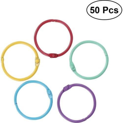 50Pcs Metal Book Rings Loose Leaf Binder Book Binder Hoops Office Binding Supplies (Yellow, Blue, Green, Red, Purple 10pcs Each)