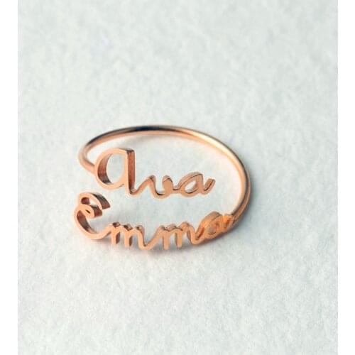 Cute Font Couple Name Rings Customized Jewelry Stainless Steel Handmade Personalized Double Name Wedding Rings Bridesmaid Gifts