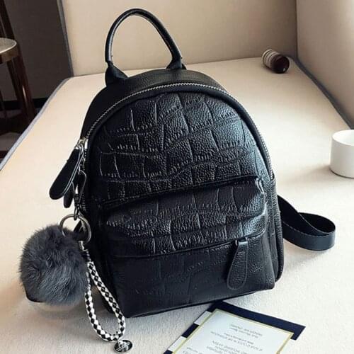 Mini Backpack Women PU Leather Shoulder Bag for Teenage Girls School Bags Stone Pattern Multi-Function Female Daypack Travel Ru