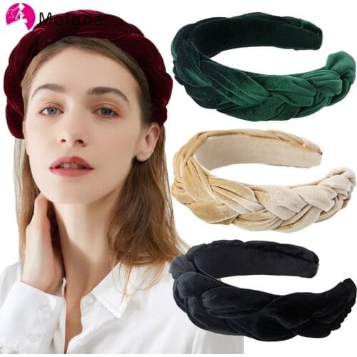 Molans New Fashion Women Hairband Cross Braid Headband Headwear Wide Side Turban Hair Hoop Velvet Autumn Winter Hair Accessories