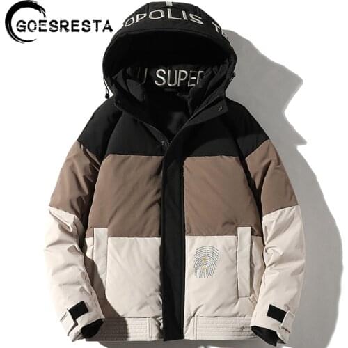 GOESRESTA 2020 Brand New Mens Down Jacket Fashion Tide Brand Thick Street Wild Winter 90% White Goose Down Warm Coat Jacket Men