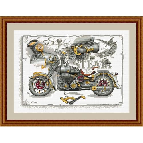 Fishxx Cross Stitch Kit C1527 Punk Motorcycle Precision Printing Hand Sewing Home Decoration
