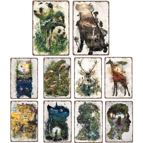 Surreal Nature And Animal Tin Sign Vintage Metal Posters Retro Tin Signs for Home Bar Pub Club Man Cave Wall Decor