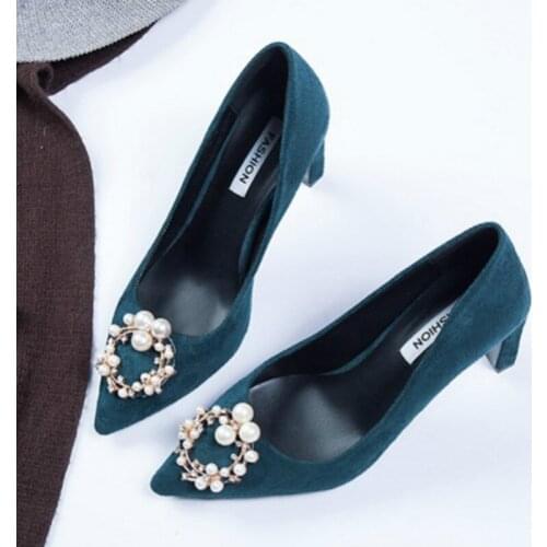 Autumn High Heels Women Pumps Platform Suede Shoes Women Rhinestone Heeled Ladies Shoes Comfortable Working Shoes R5-55